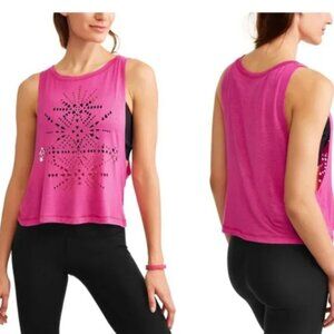 NWT Daisy Fuentes Women's Top Workout Shirt Hot Pink Perforated Crop Size XL